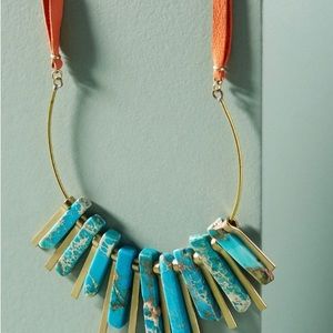 Torquise gold and orange leather 24” necklace